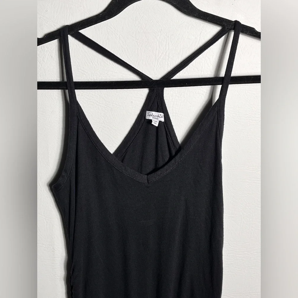 Splendid Ruched Racerback Black Tank Dress Small - Picture 2 of 10